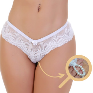 Calcinha Fio Dental Com Pérolas Estimuladoras Sex Shop Em Renda Tanga