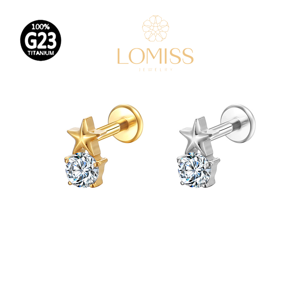 Piercing Helix Tragus Conch Boca Labret Titânio G23 PVD Estrela Zircônia em Oferta na Shopee