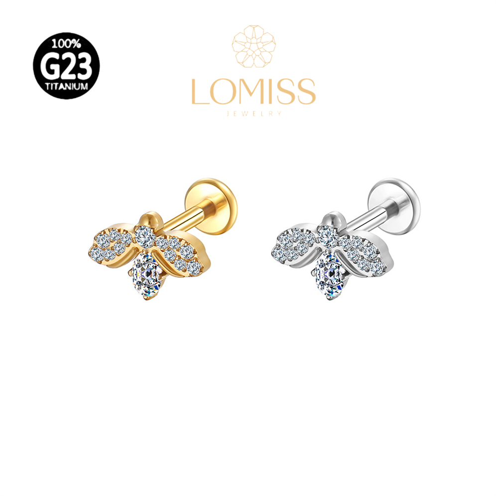 Piercing Helix Tragus Conch Boca Labret Titânio G23 PVD Abelha Zircônia em Oferta na Shopee