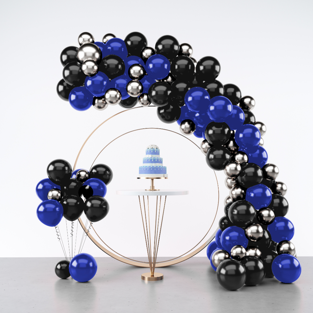 Kit 125 Balões Preto + Azul  Escuro Nº7 + Prata  Nº5 Metalizado Liso/Cromado - Balão Bexiga Para Festas e Aniversários