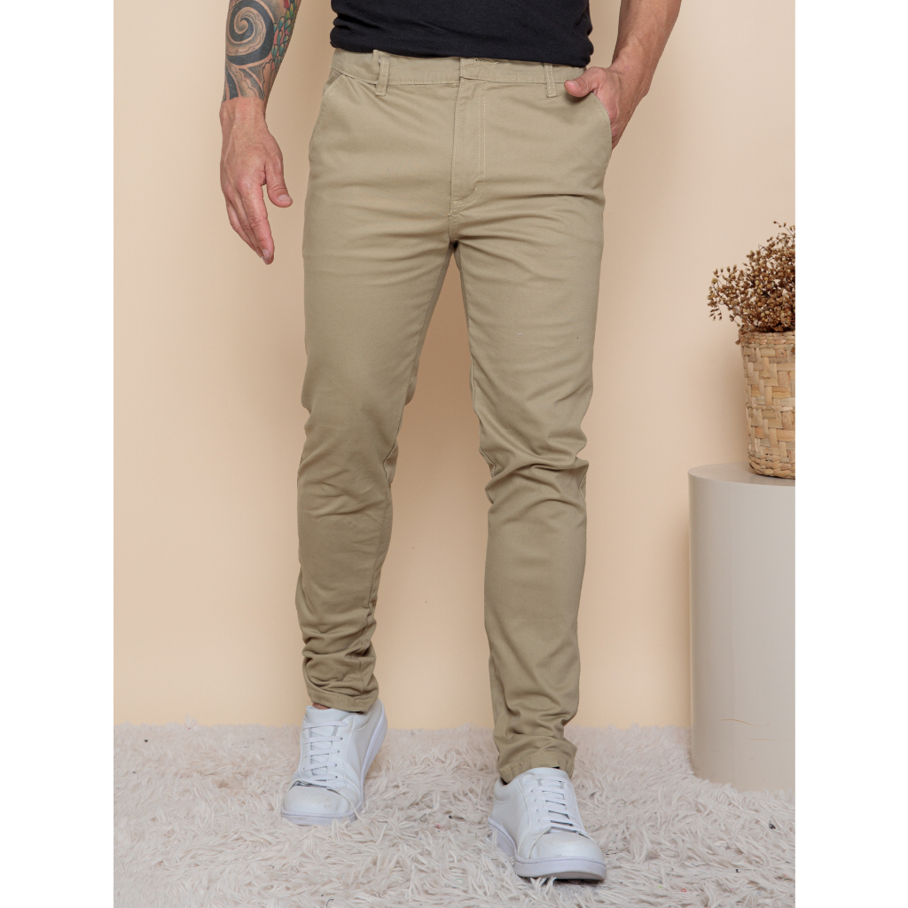 Calça de Sarja Social Masculina Bolso Embutido Slim Fit com Lycra-Esporte Fino em Oferta na Shopee