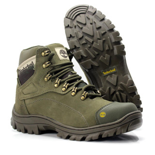 Bota Original Masculina palmilha a Gel Couro Legitimo Verde Resistente Confortável.