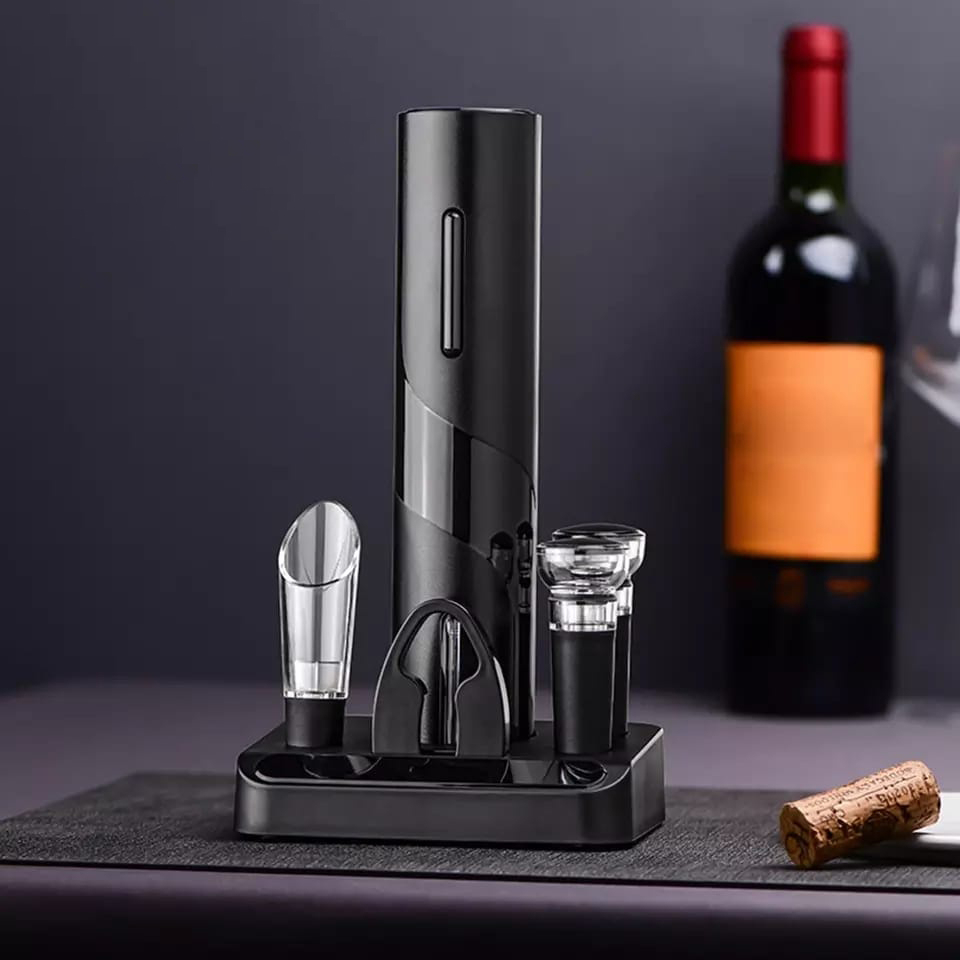 Kit Abridor De Garrafa Vinho Automático Saca Rolhas Elétrico