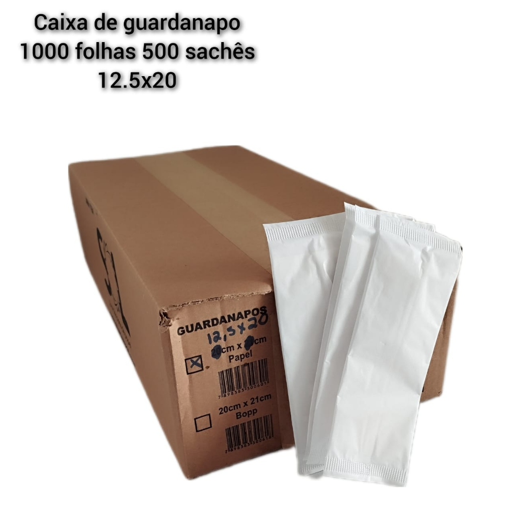 Guardanapo Sachê embalado caixa 1000 unidades 500 sachês 12.5x20 em Oferta na Shopee