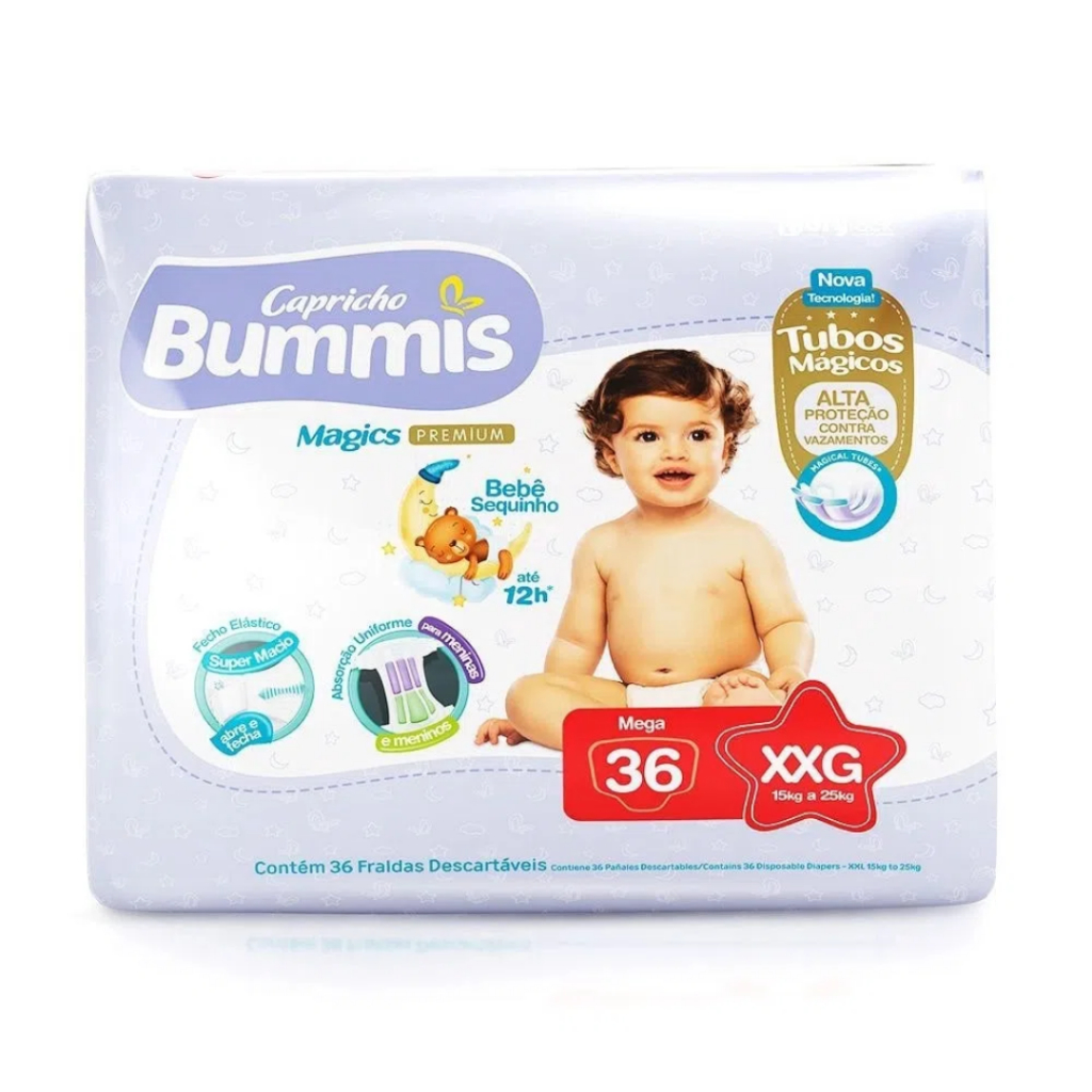 Fralda Capricho Bummis Mega Pacote XXG – 36 Unidades – Alta Absorção e Conforto