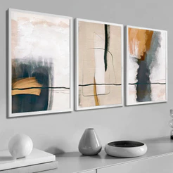 Kit Quadro Decorativo Abstrato Sala Quarto Moldura Moderno Grande Tons Neutros