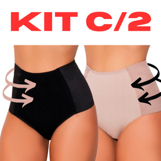 Kit c/2 Calcinhas Cinta Modeladora Compressão Cós Alto Elastico Redutora Medidas em Oferta na Shopee