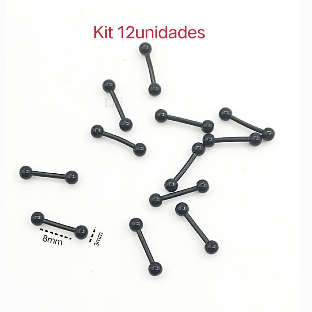 kit 12 Piercing tragus silicone pteto  flexivel preto moda unissex