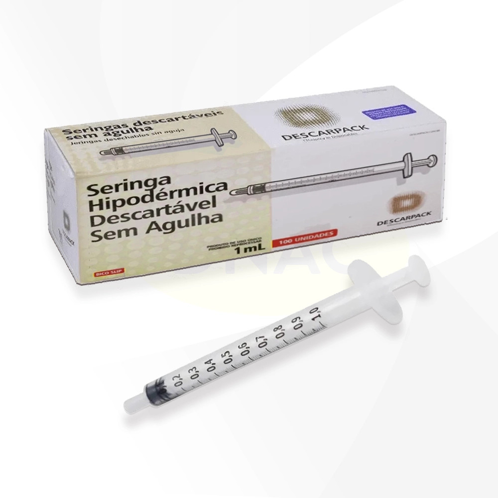100 Seringas De 1ml Descartáveis Sem Agulha Bico Luer Slip - Descarpack