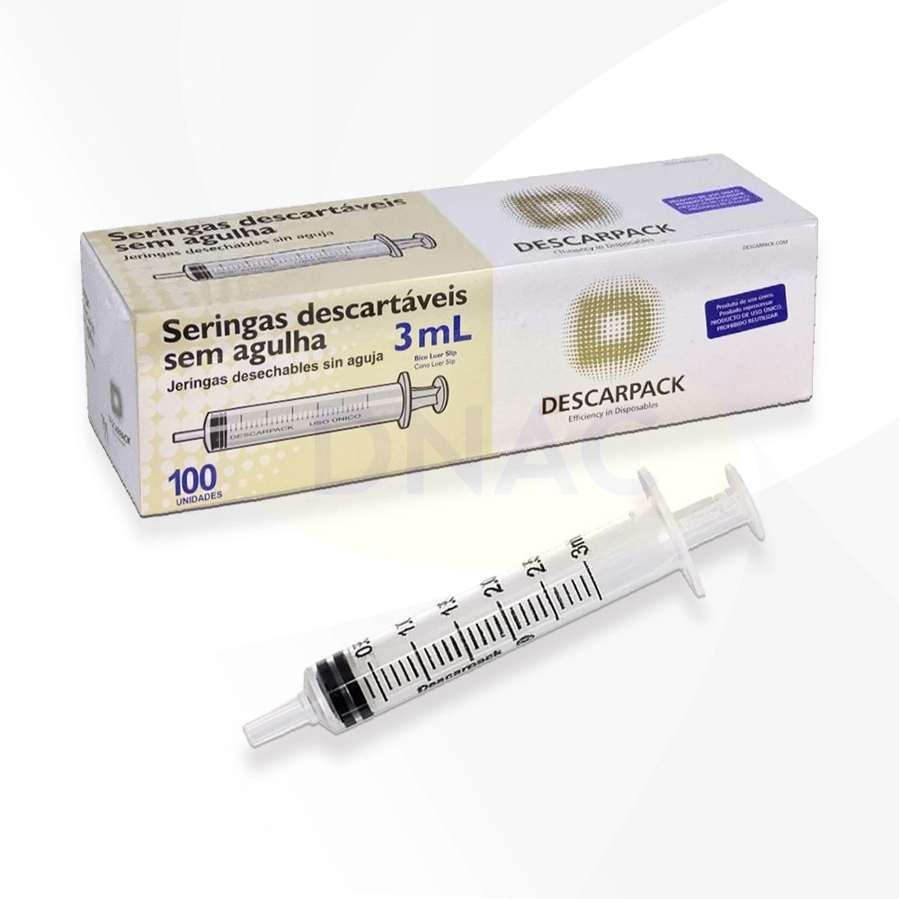 100 Seringas De 3ml Descartáveis Sem Agulha Bico Luer Slip - Descarpack
