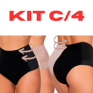 Kit c/4 Calcinhas Cinta Modeladora Compressão Lateral Cós Alto Redutora Medidas