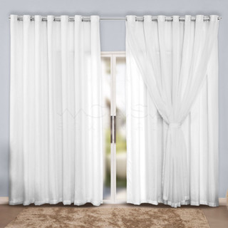 Cortina Microfibra com Voil - Decoração p/ Sala ou Quarto - Cortina com ilhós cromado