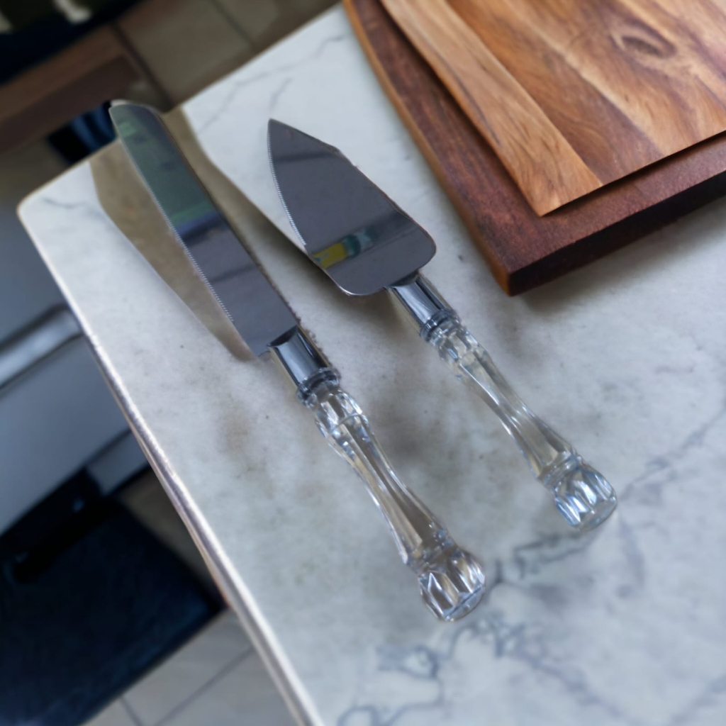 Kit Conjunto de Talheres para Bolo - Faca e Espátula de Aço Inox Cristal - Inox 2010