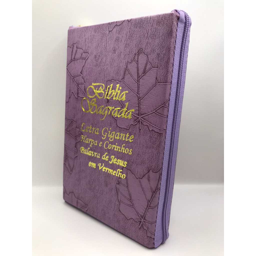 Bíblia Sagrada Tamanho Grande com Harpa Palavras de Jesus em Vermelho Zíper Capa Folha Lilas em Oferta na Shopee