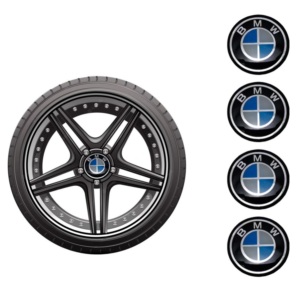 Jogo com 4 adesivos resinados emblema BMW para calota e roda 48mmx48mm