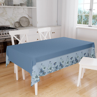 Toalha de Mesa Retangular Serve 4 e 6 Lugares Florido Cor Azul DcoreAqui
