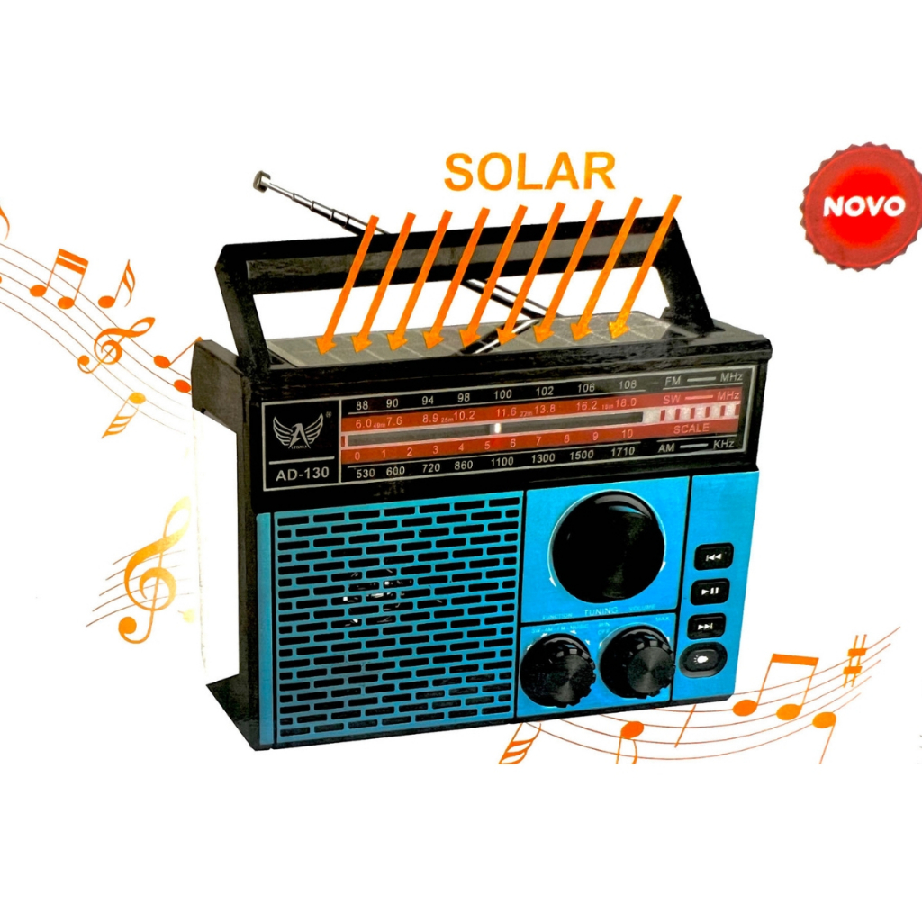 Rádio Retro Bluetooh MP3 Com Painel Solar de Carregamento e Lanterna Am Fm Usb Sw em Oferta na Shopee