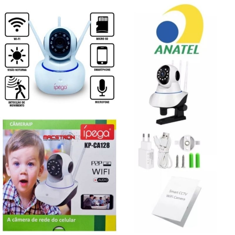 Camera Ip Wifi Babá Eletrônica Com Visão Noturna Alerta De Movimento Bebê.Câmera Robô 3 Antenas Ip Wifi Sistema Yoosee