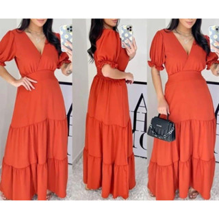 Vestido longo 3 Marias manga curta princesa decote X moda feminina