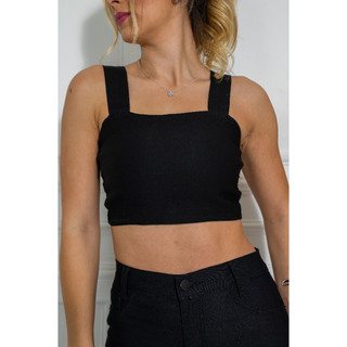 Cropped Top Jeans Preto em Oferta na Shopee