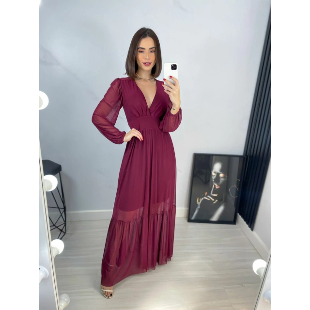 Vestido Longo Tule com Manga Moda Evangélica Chá Revelação