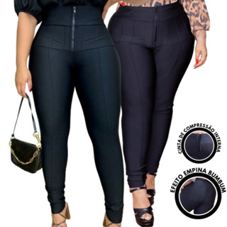 Calça Feminina Lipo Plus Size Lipo Cintura Alta Cinta Modeladora Aperta Barriga Calça Legging G1, G2 e G3 Skinny