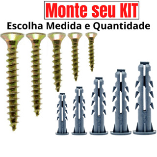 Monte Seu KIT de Parafuso e Bucha 5 - 6 - 7 - 8 - 10 para Parede Kit Bucha Bucha com Anel Aba com Parafusos