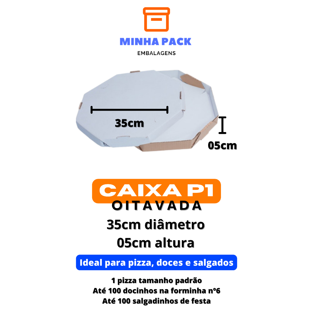 Caixa para Pizza, Doces e Salgados P1 (35cm diâmetro) 10un