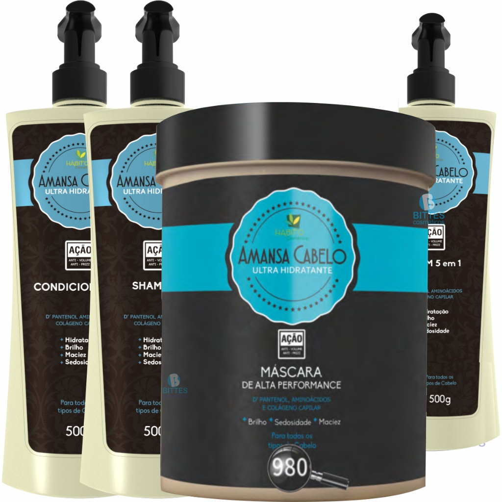 KIT HIDRATAÇÃO CAPILAR AMANSA CABELO HÁBITO COSMÉTICOS LISO HIDRATADO E FORTE
