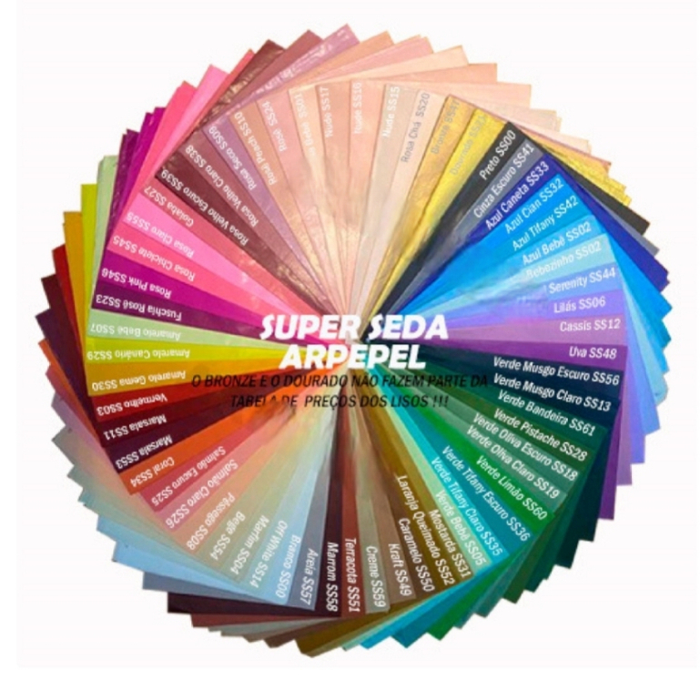 Papel Super Seda ENGOMADO com 20, 50 ou 100 folhas - Cores iniciadas de  "A" a "C" - ARPEPEL
