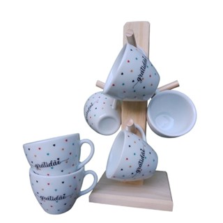 Suporte Mancebo para xícaras de café acompanha 6 unidades Porcelana Coração