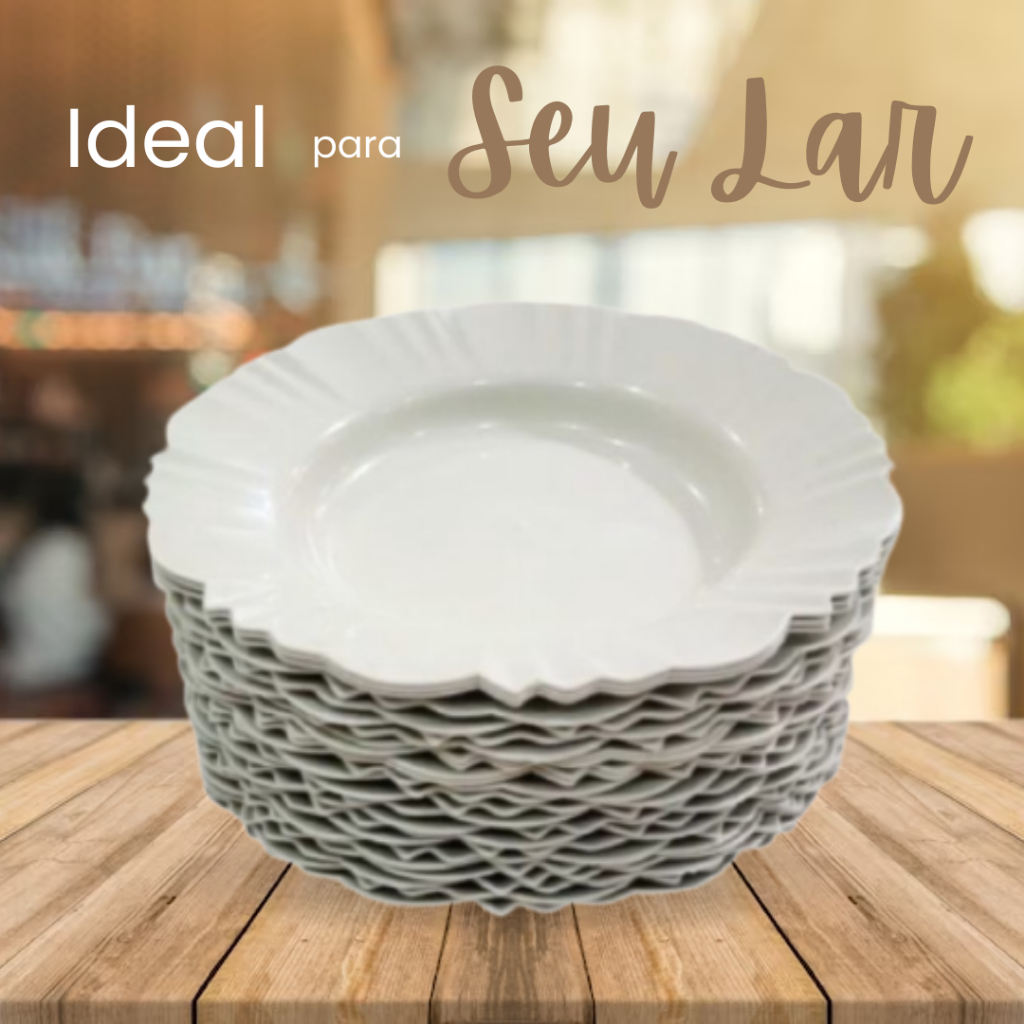 Kit 50 prato fundo com borda branco refeição churrasco festa jantar sopa Jogo de pratos pl...