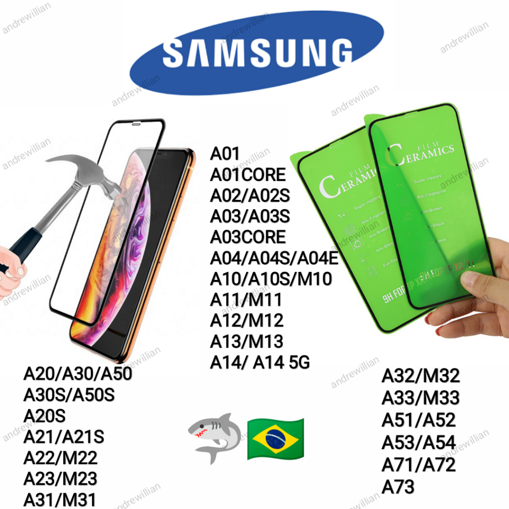 KIT 1~2 PELÍCULA  CERAMICA BRILHANTE  TRANSPARENTE FLEXÍVEL  COMPATIVEL SAMSUNG A01, A01CORE, A02/A02S A03/A03S/A03CORE A04/A04S/A04E A10/A10S A11 A12/A13 A14/A14 5G A20/A30/A50/A30S/A50S/ A20S A22/A31/A32/A33 A34 A51/A52/A53 A54/A71/A72/A73