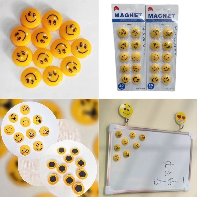 Kit de Ímas Redondas Emoji Magnéticos Amarelo para Geladeira 6176