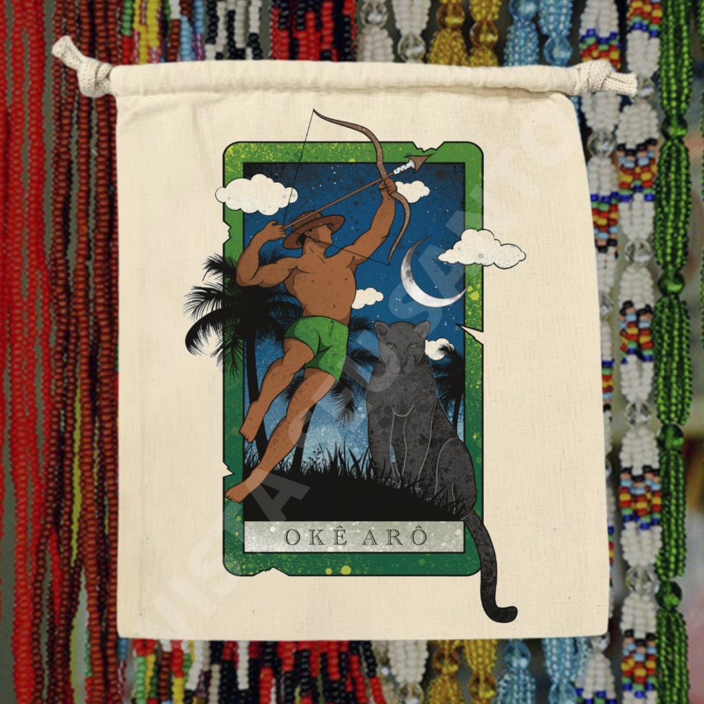 Saco Porta Guias Umbanda Quimbanda Candomblé Tarot dos Orixás Oxóssi Saquinho Algodão Cru 156