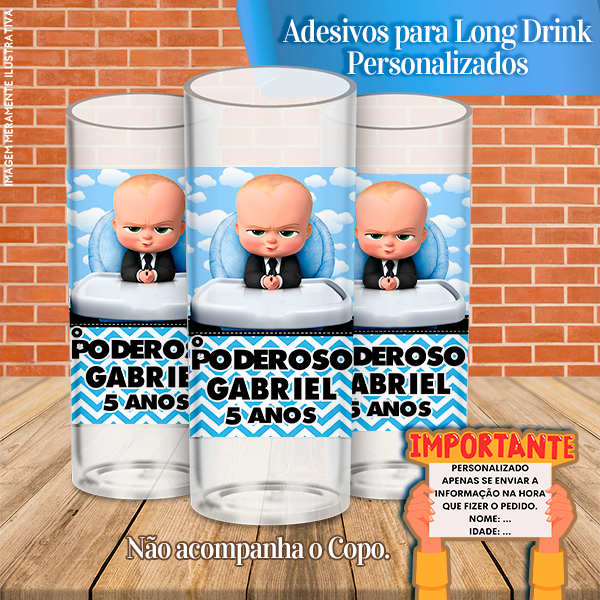 Adesivos Personalizados para Copo Long Drink Poderoso Chefinho