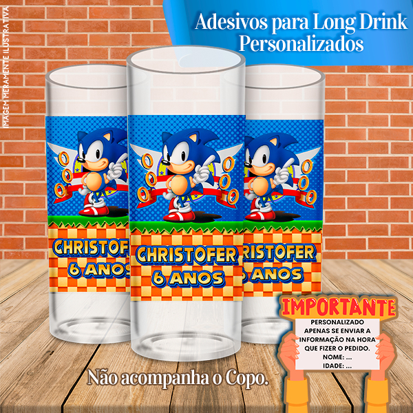 Adesivos Personalizados para Copo Long Drink Sonic
