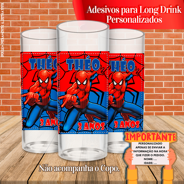 Adesivos Personalizados para Copo Long Drink Homem-Aranha