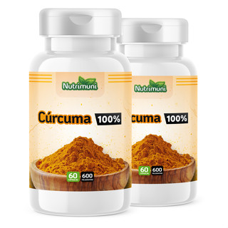 Cúrcuma Pura 120 Cápsulas 600mg - 2 Potes com 60 Cápsulas de Gelatina