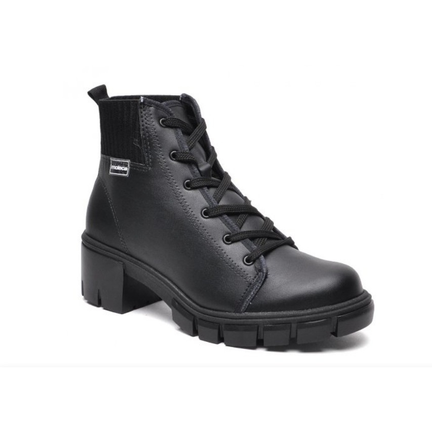 Bota Coturno Feminino Sola Tratorada Preto Moleca Design Moderno Detalhe Robusto Urbana Conforto