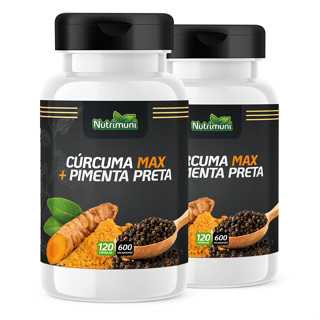 Cúrcuma Max 240 Cáps 600mg Cúrcuma + Piperina que é Pimenta Preta 2 potes Cápsula de Gelatina