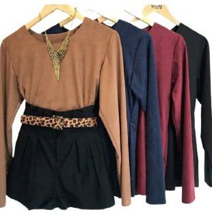 Blusa Suede Manga Longa Moda Outono Inverno a
