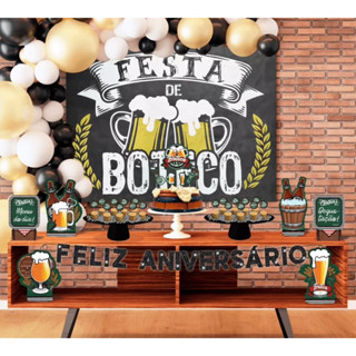 Kit Ouro Festa Decoração 39 itens Boteco Buteco Painel + Enfeites + Topo de Bolo + Faixa Feliz Aniversário