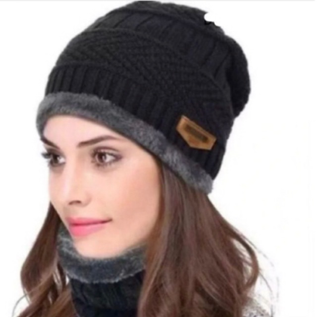 Touca Gorro Unissex, conjunto gorro + cachecol. Tricot externo, internamente forrada. Cores variadas