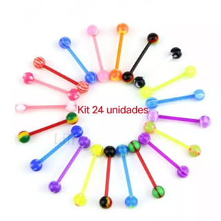 24Pçs Mixed Rainbow Color Acrílico UV Flexível Língua E Lábio Anel Ornamento Corpo Piercing Barra Do Colorido