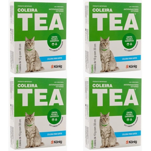 Kit 4x Coleira Antipulgas Tea Pra Gatos