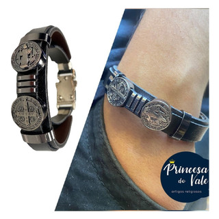 Pulseira Masculina De Couro São Bento Bracelete Promoção