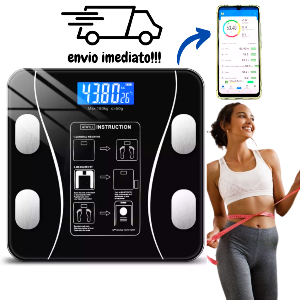 Balança Digital Bioimpedância Com Aplicativo Bluetooth Peso Corporal 180kg