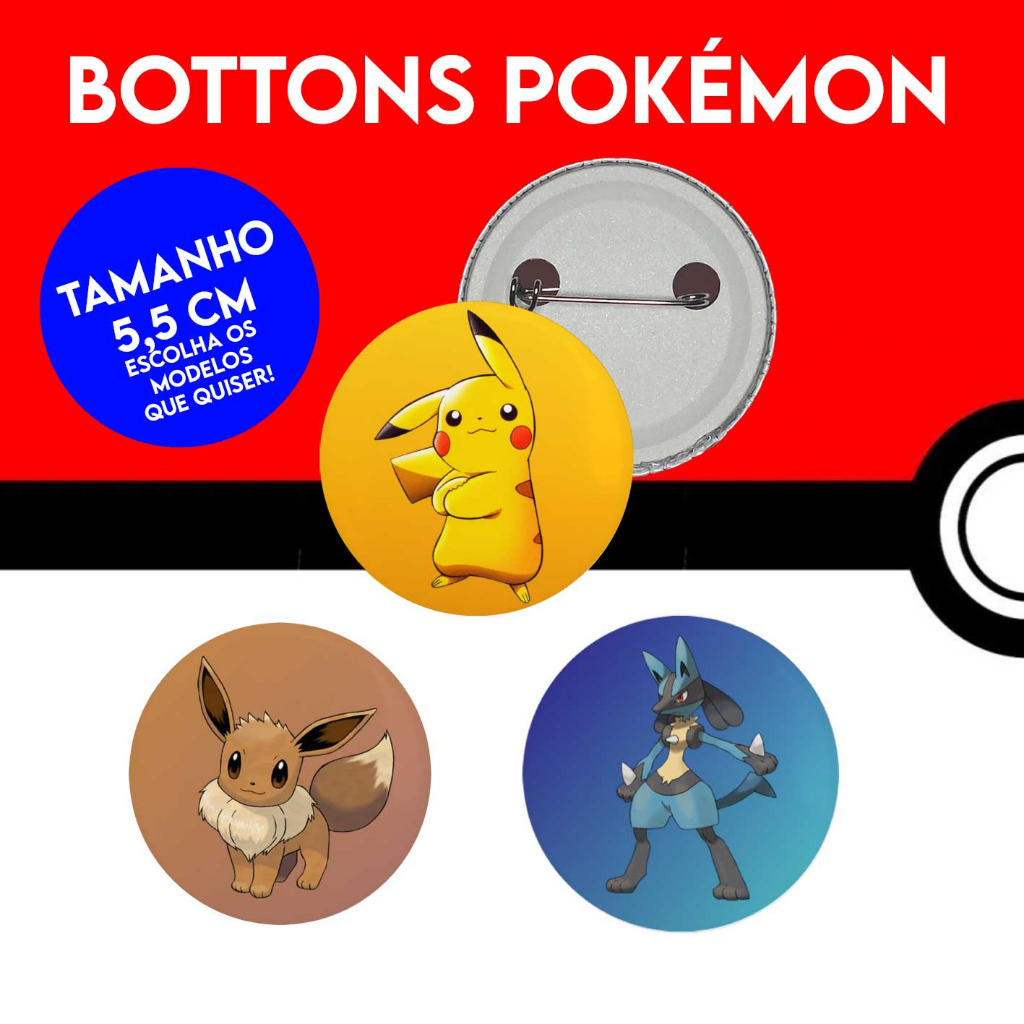 Kit Bottons Pokémon 30/35/40/45/50 unidades tamanho 5,5 cm Boton Botton Personalizado Broche Pikachu Ash Eevee Go Goh Galar Pokebola Pokeball Pokemon Bulbasaur Charmander Squirtle Equipe Rocket Lucario Pokemons Anime Animes