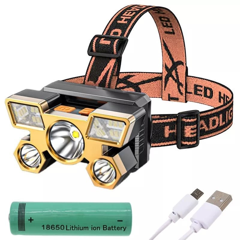 Lanterna Holofote De Cabeça 5 LED Super Brilhante À Prova D 'Água USB Recarregável 4 modos mtk80 A6